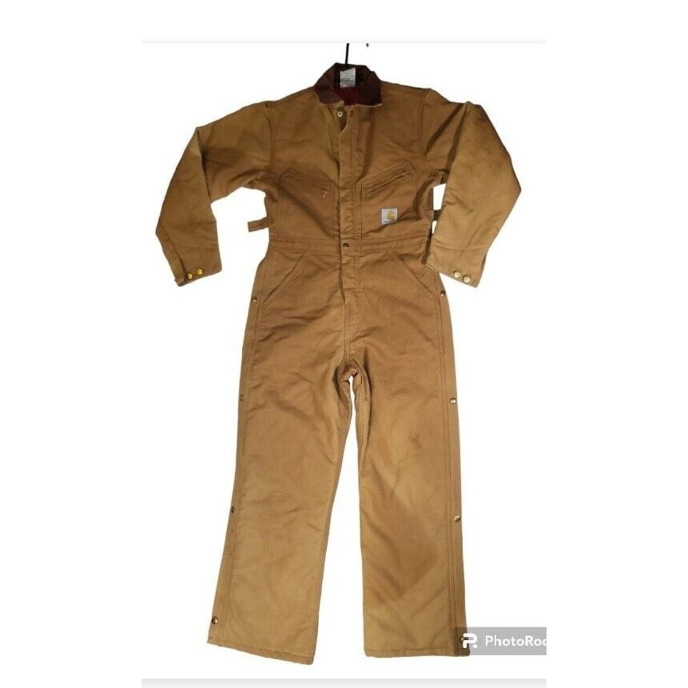 Carhartt Brown Work Coverall with Dark Brown Cord Collar